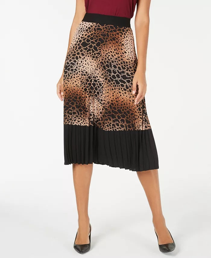 Alfani Women's Pleated Snake-Embossed Midi Skirt Brown X-Large