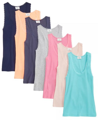 Jenni Women's Ribbed Lace-Trim Tank Top Blue Size X-Small