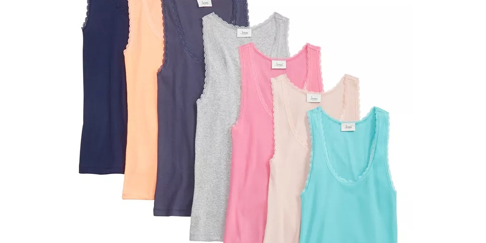 Jenni Women's Ribbed Lace-Trim Tank Top Blue Size X-Small