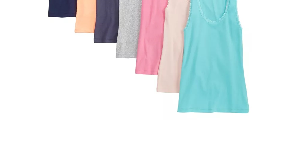 Jenni Women's Ribbed Lace-Trim Tank Top Blue Size X-Small