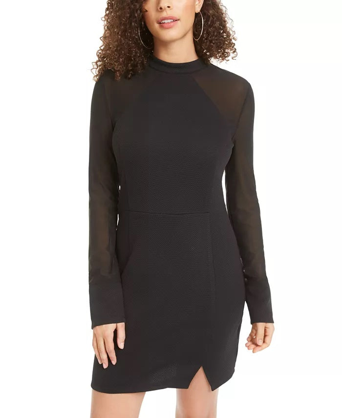 Material Girl Juniors' Mesh-Sleeve Bodycon Dress Black Size Large