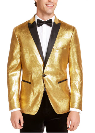 INC International Concepts Men's Big & Tall Sequined Tuxedo One Button Blazer Gold Size 3XB