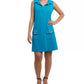 MSK Women's Turquoise Stretch Sleeveless Point Collar Short Wear To Work Shift Dress Blue Size Small
