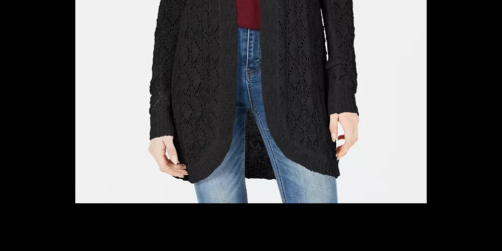 American Rag Juniors'' Crochet Open-Front Cardigan Sweater Black Size Medium