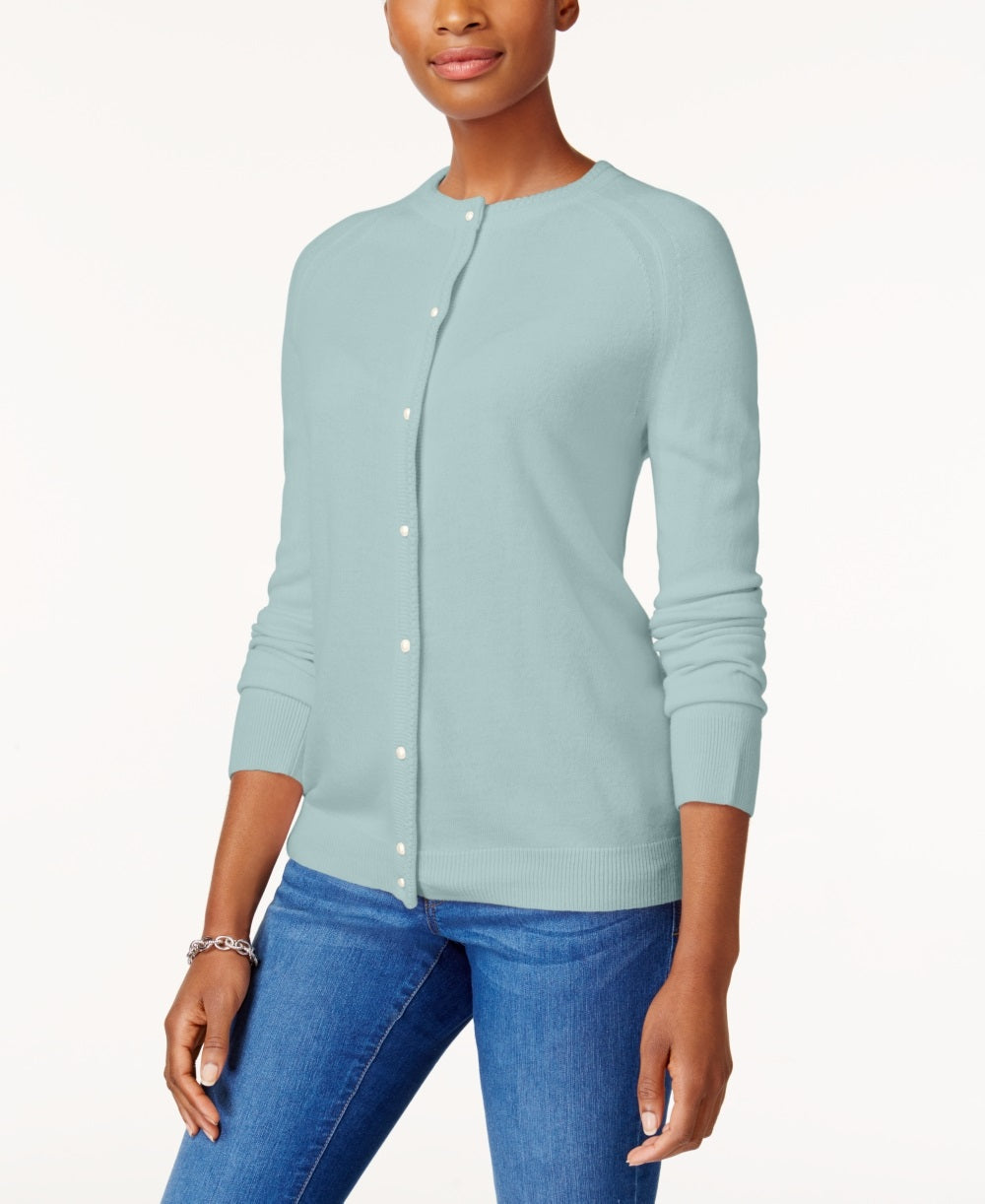 Karen Scott Women's Luxsoft Button Cardigan Blue Size Petite Small