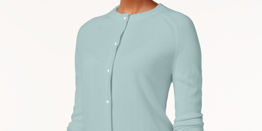 Karen Scott Women's Luxsoft Button Cardigan Blue Size Petite Small
