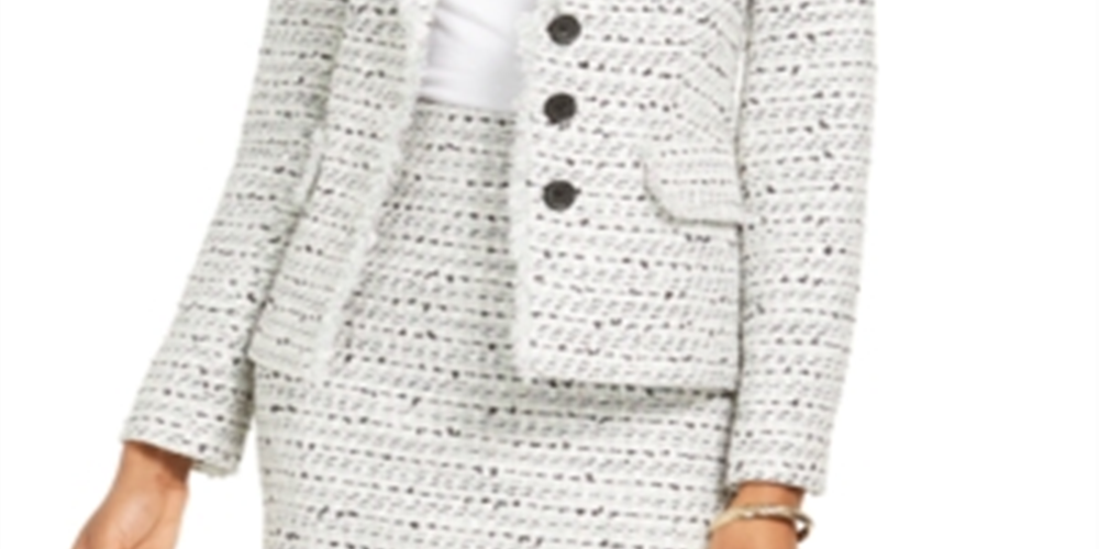 Karl Lagerfeld Women's Tweed Short Four Button Blazer White - Green Size 13