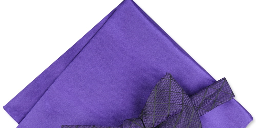Alfani Men's Grid Pre Tied Bow Tie & Solid Pocket Square Set Purple Size Regular
