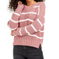 Hippie Rose Junior's Striped Sweater Pink/White Size Large
