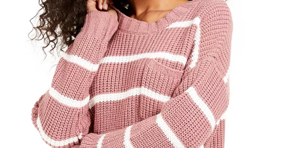 Hippie Rose Junior's Striped Sweater Pink/White Size Large