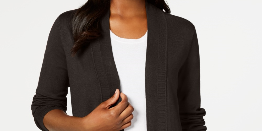 Karen Scott Women's Open Front Cardigan Brown Size Small