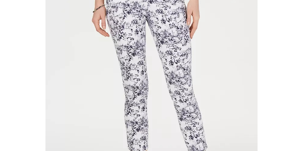 Charter Club Women's Tummy-Control Printed Skinny Jeans White Size 12