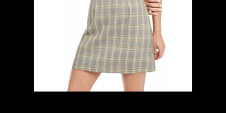 Bebop Women's Zippered Tartan Plaid Spaghetti Strap Square Neck Short Sheath Evening Dress Beige X-Large