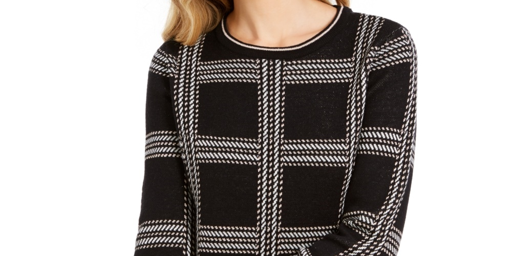 Charter Club Women's Printed Crewneck Sweater Black Size Large