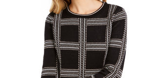 Charter Club Women's Printed Crewneck Sweater Black Size Large
