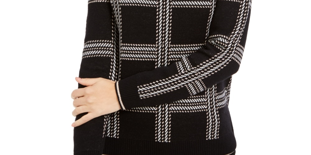 Charter Club Women's Printed Crewneck Sweater Black Size Large