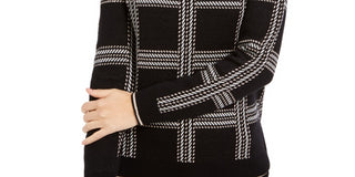 Charter Club Women's Printed Crewneck Sweater Black Size Large
