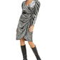 INC International Concepts Women's Puff Sleeve Velvet Wrap Dress Glits/Runnway Size X-Small