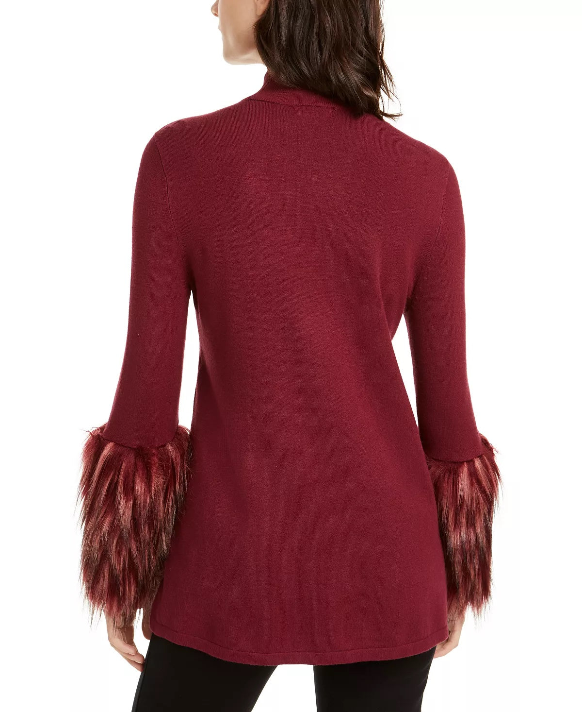 Alfani Women's Petite Mock-Neck Sweater With Faux-Fur Cuffs Wine Size PL