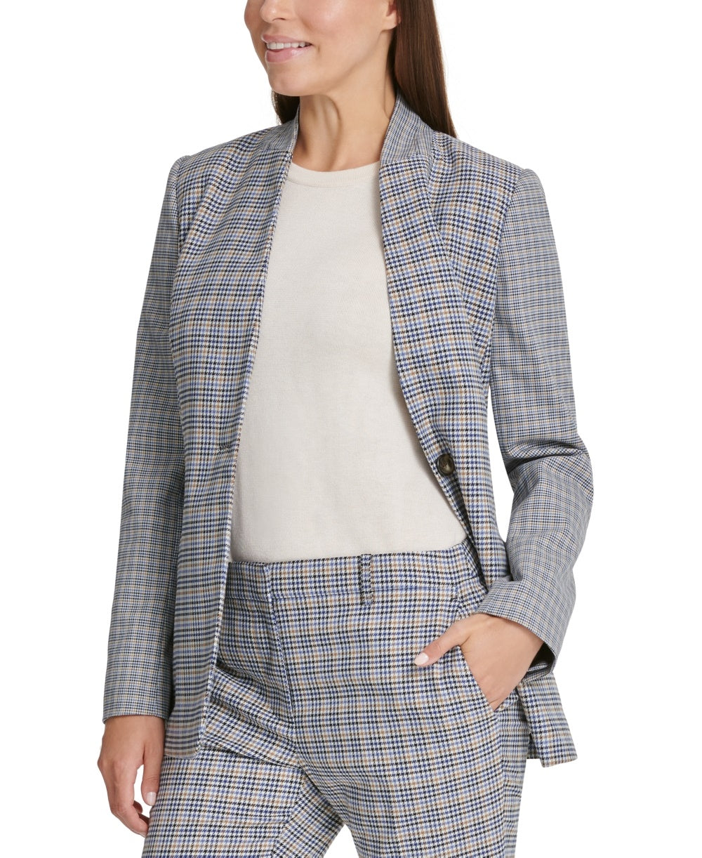 DKNY Women's Houndstooth Button Cuff Blazer Blue Size 6 Petite