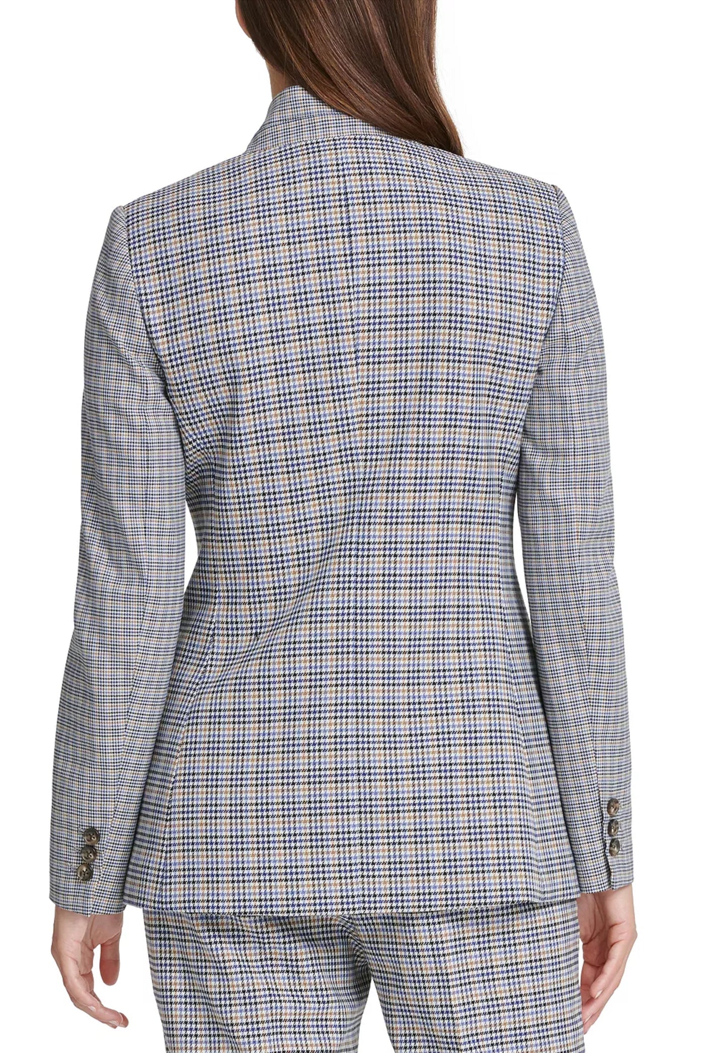 DKNY Women's Houndstooth Button Cuff Blazer Blue Size 6 Petite