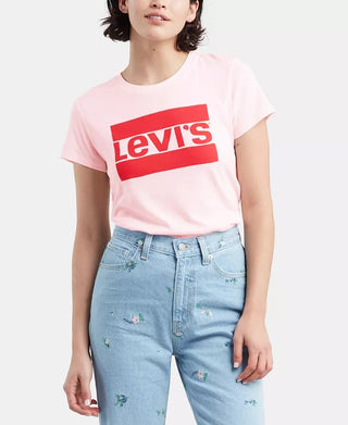 Levi's Women's Flocked Logo-Print T-Shirt Pink Size Small