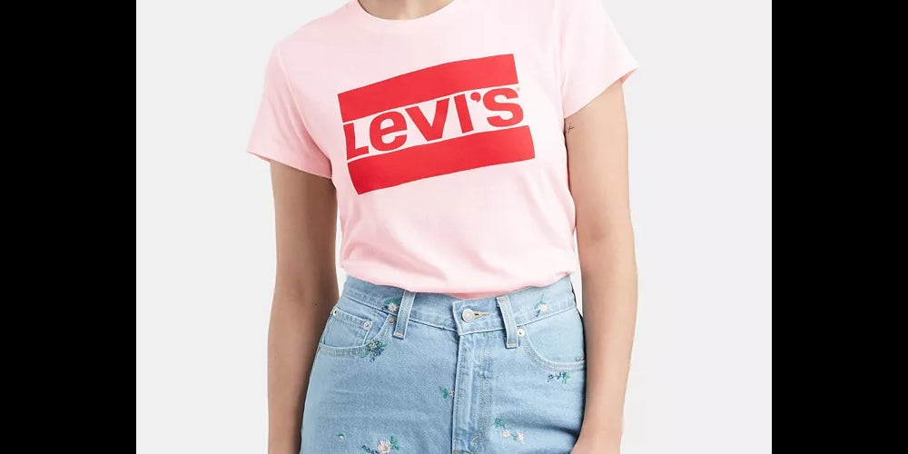 Levi's Women's Flocked Logo-Print T-Shirt Pink Size Small