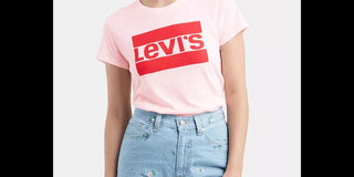 Levi's Women's Flocked Logo-Print T-Shirt Pink Size Small