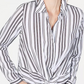 INC International Concepts Women's Twist-Front Button-Up Shirt White /Black  Size X-Small