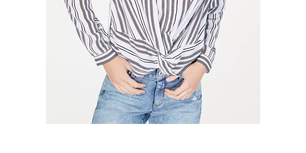 INC International Concepts Women's Twist-Front Button-Up Shirt White /Black  Size X-Small