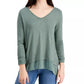 Style & Co Women's V-Neck Chiffon-Hem Top Green  Size Small
