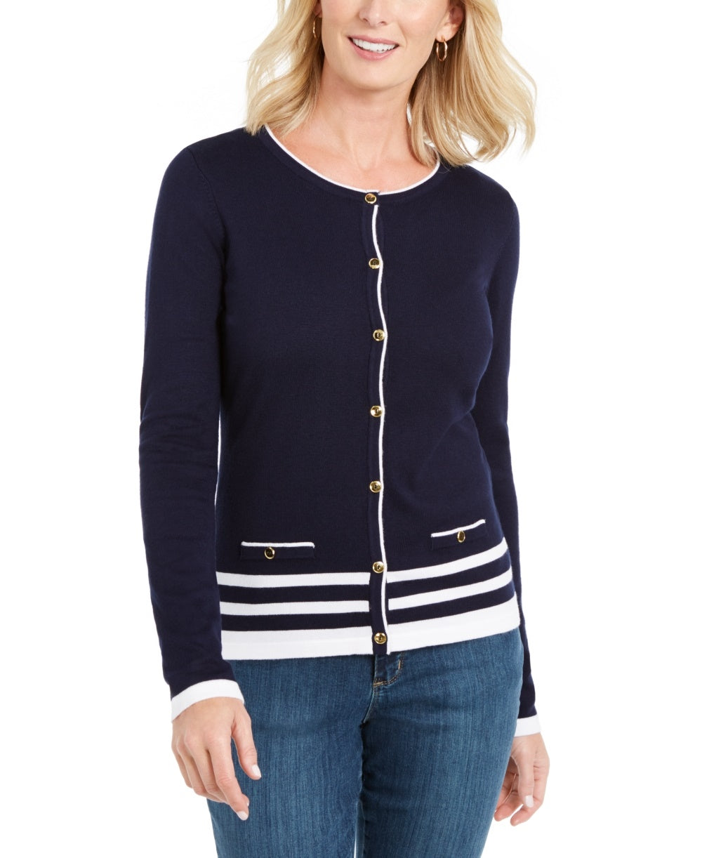 Karen Scott Women's Alexa Stripe Cardigan Blue Size -PS/M