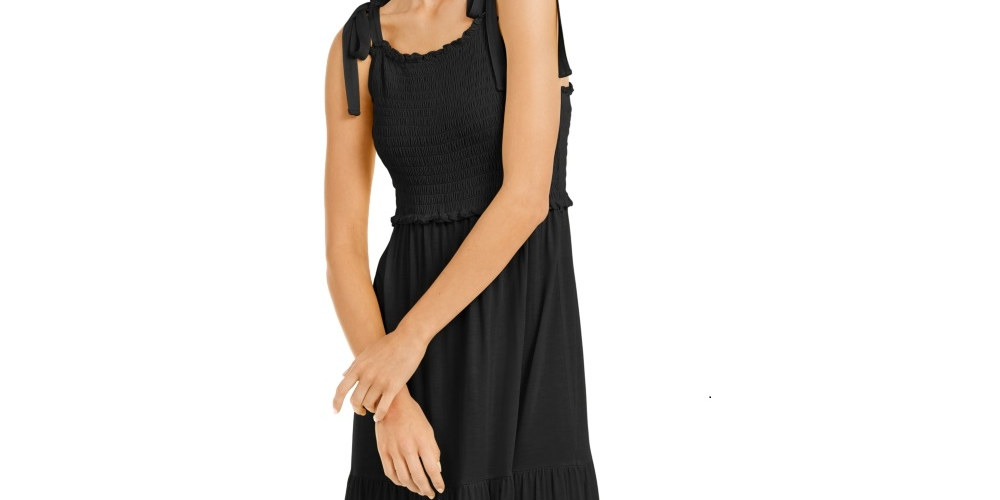 INC International Concepts Women's Smocked Bodice Peplum Midi Dress Black Size X-Small