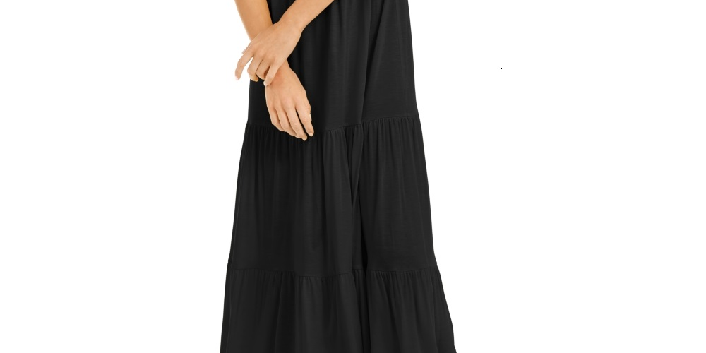 INC International Concepts Women's Smocked Bodice Peplum Midi Dress Black Size X-Small