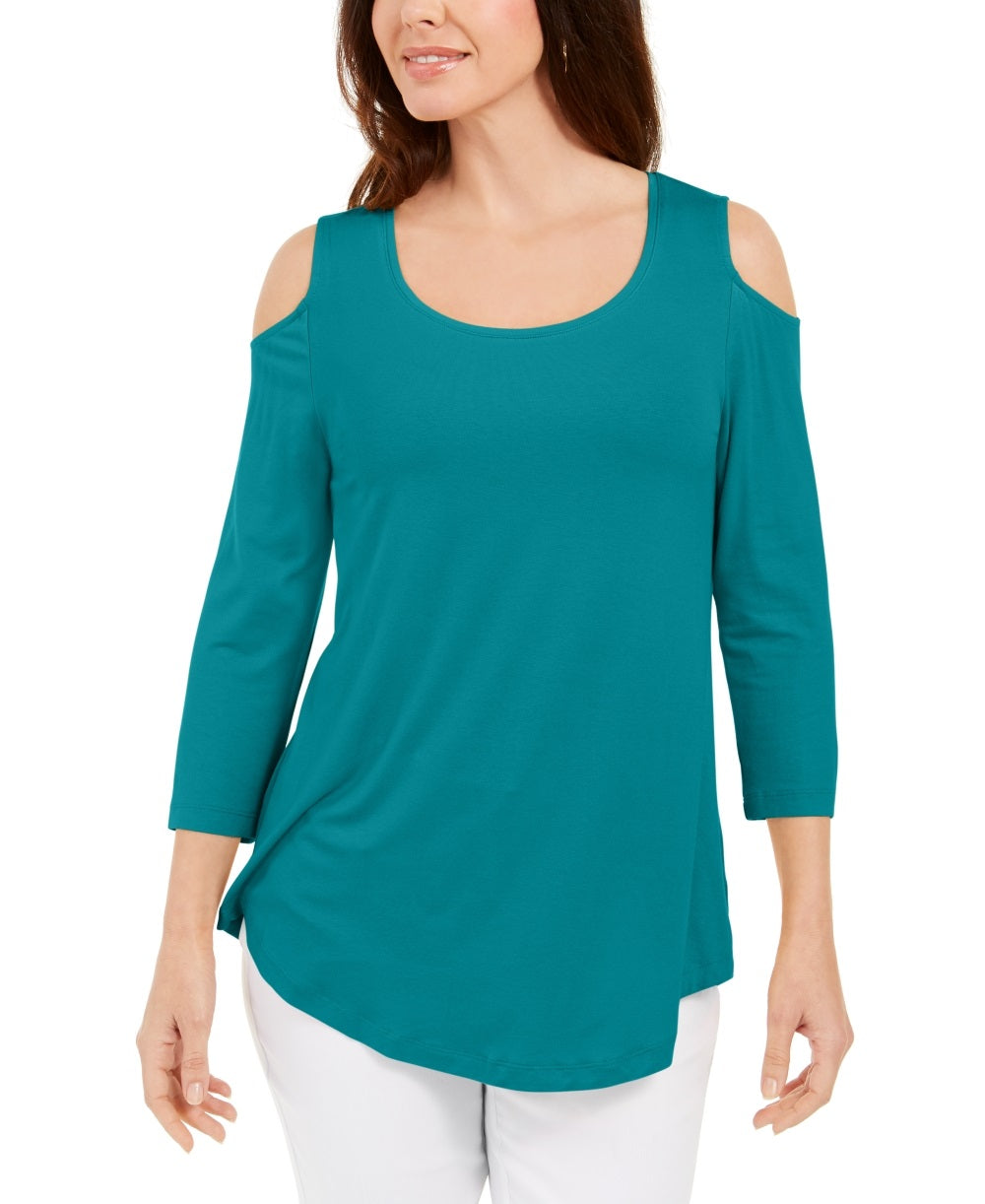 JM Collection Women's Cold Shoulder Top Blue Size Medium
