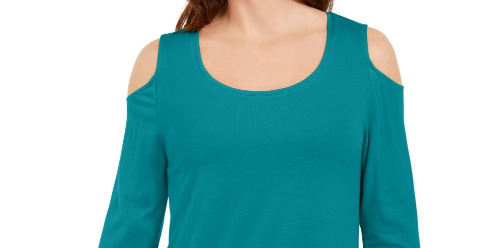 JM Collection Women's Cold Shoulder Top Blue Size Medium