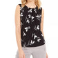 Calvin Klein Women's Petite Floral Pleated-Neck Sleeveless Top Black Size Petite S