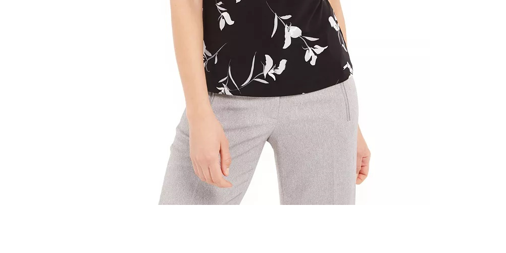 Calvin Klein Women's Petite Floral Pleated-Neck Sleeveless Top Black Size Petite S