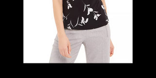 Calvin Klein Women's Petite Floral Pleated-Neck Sleeveless Top Black Size Petite S