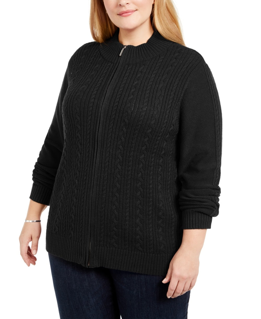 Karen Scott Women's Plus Size Cable Knit Cardigan Sweater Black Size -0X