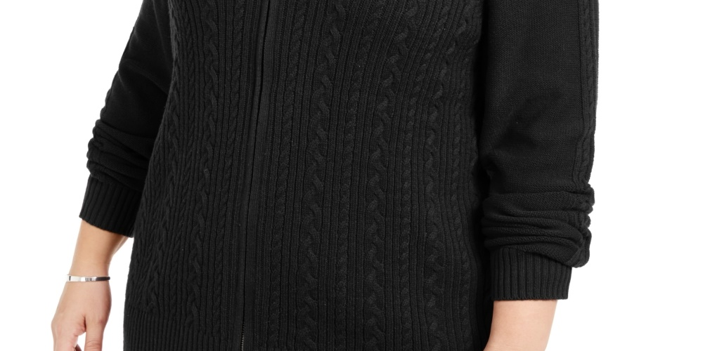 Karen Scott Women's Plus Size Cable Knit Cardigan Sweater Black Size -0X