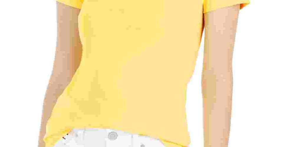 Tommy Hilfiger Women's V-Neck T-Shirt Gold Size X-Large