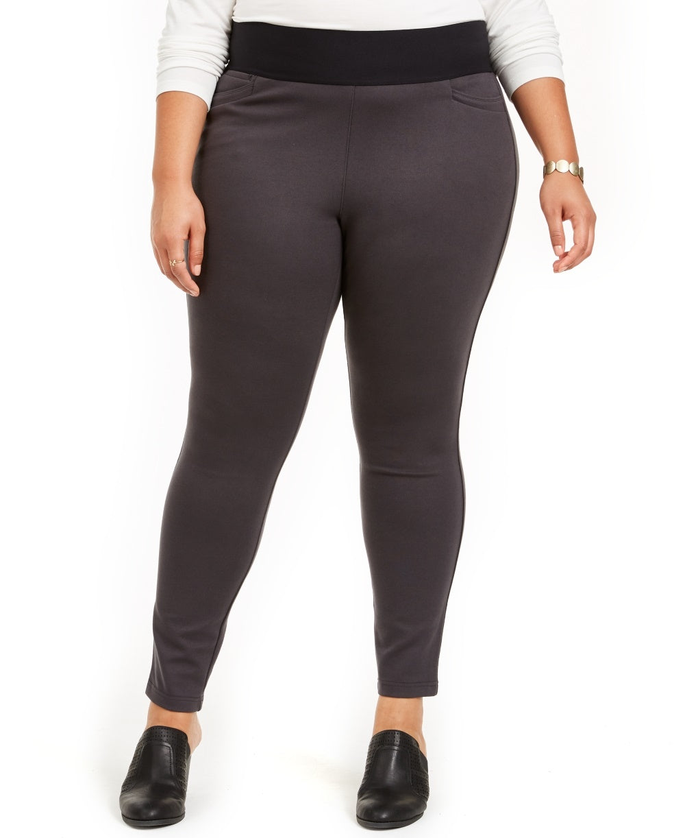 Style & Co Women's Plus Size Wide-Waistband Ponte-Knit Leggings Gray Size 14W