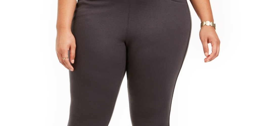 Style & Co Women's Plus Size Wide-Waistband Ponte-Knit Leggings Gray Size 14W