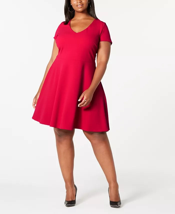 B Darlin Women's Trendy Plus Size Bow-Back Skater Dress Red Size Square 18W