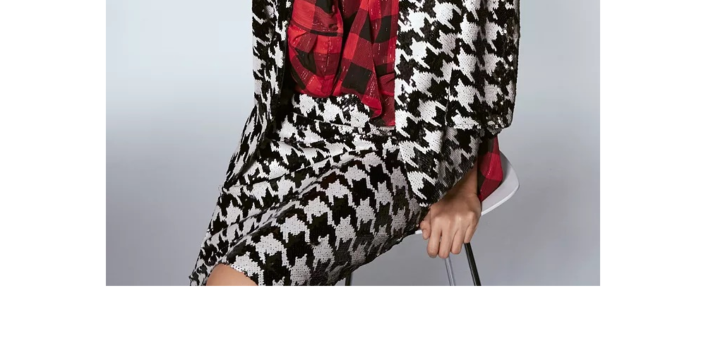 INC Women's Sequined Houndstooth Jacket Black Size Small