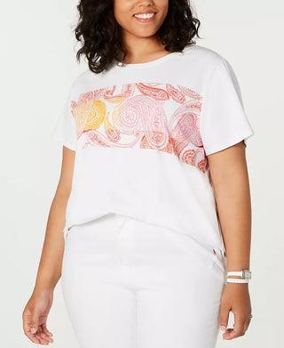 Tommy Hilfiger Women's Plus Size Paisley-Graphic Top White Size 3X