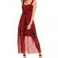 Connected Apparel Women's Red Printed Spaghetti Strap Sweetheart Neckline Jumpsuit Red Size 10