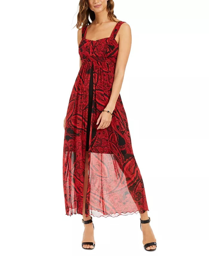 Connected Apparel Women's Red Printed Spaghetti Strap Sweetheart Neckline Jumpsuit Red Size 10