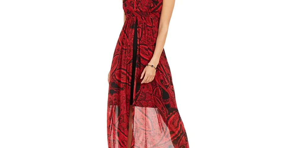 Connected Apparel Women's Red Printed Spaghetti Strap Sweetheart Neckline Jumpsuit Red Size 10